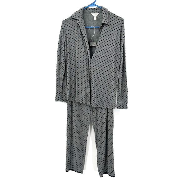 Soma size XS gray black polka dot button up pajama set long sleeve pants - Picture 1 of 8